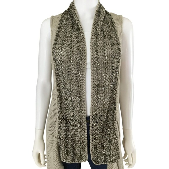 Alice + Olivia BOHO Artsy Vest sz S Sequin Beaded Asymmetric Glam Chic Layering - Picture 3 of 15